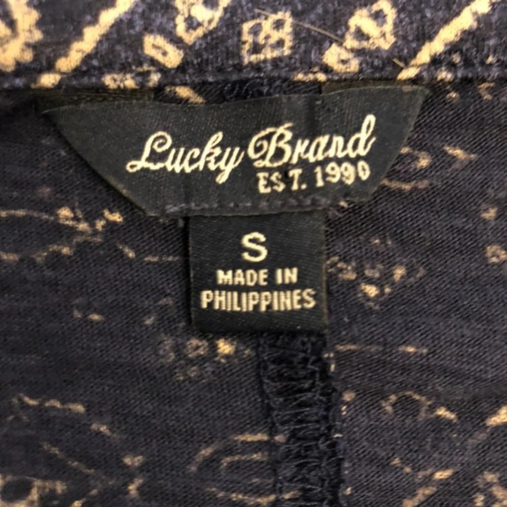 Lucky Brand Paisley Split Back Peasant Top Blue Sm - Picture 7 of 8